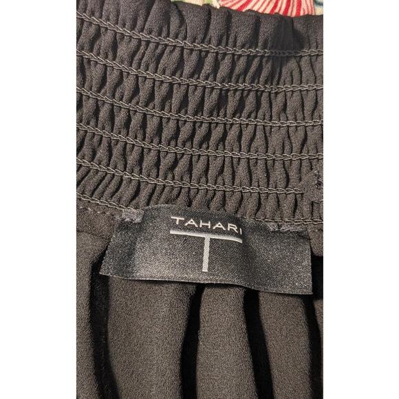 T Tahari Black Flutter Sleeve Smock Neck Tie Front Blouse Womens Sz L - Picture 3 of 12
